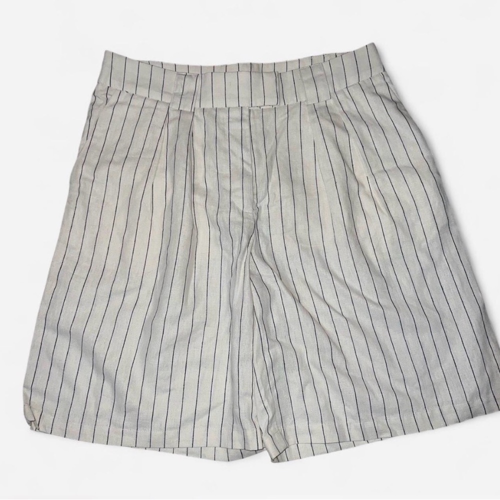 Scoop High Waist Wide Leg Striped Women's Linen Shorts size 10 NWT